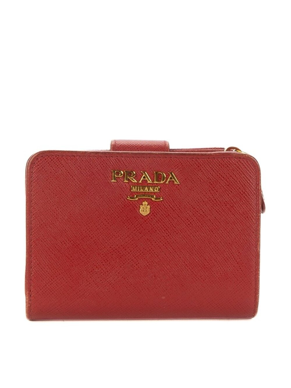 Prada Compact Bifold Wallet Red Saffiano Leather